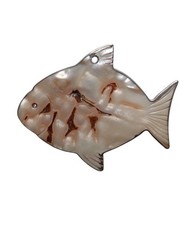 *HH* Ciondolo Scultura Pesce In Madreperla Pendente Collana Pesciolino Placca 
