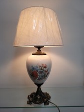 Lampada d'epoca metallo e ceramica paralume lume antico vintage antiquariato 