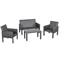 Outsunny Salotto da Giardino con Divano da Esterno in Rattan Set 4 Pz Grigio
