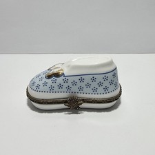 Piccola Scatola Porta Pillole in Porcellana Limoges France '900 Forma Di Scarpa