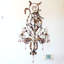 Imponente applique floreale in metallo e gocce ametista h 90 cm