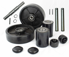 Set completo di ruote in polietilene cric/camion per pallet con assi, cuscinetti, rulli di ingresso, tappi