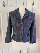 Giacca tweed Mariella Rosati blu floreale taglia 10 bottone diamante 