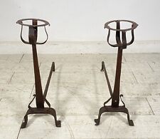 COPPIA ALARI IN FERRO BATTUTO epoca 700 SPINOTTATI FORGIATI CAMINO ANTICO STAND