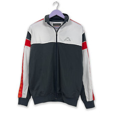 Felpa Kappa Vintage grigia e rossa con zip anni 2000 - Taglia L uomo