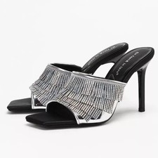 Mule Donna Strass Frange Tacco