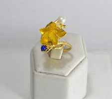 TAGLIAMONTE ANELLO ARGENTO 925  PASTE VITREE GIALLO  PERLE E LAPIS    TGN 904GA