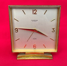 R! 1953 LOOPING Mantel 8 giorni sveglia scrivania ottone 15 gioielli Swiss Made quadrato