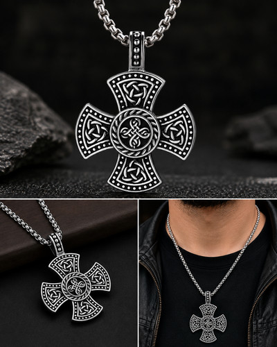 Collana croce celtica acciaio - collana,