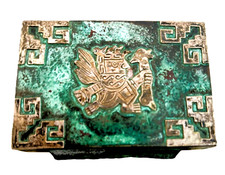 Scatola da tavolo moderna vintage Graziella Laffi rame verdigris e argento inca anni 60