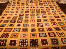 Plaid Coperta  in Lana Uncinetto A  Quadri   Vintage 