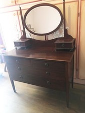 Toeletta antica fine ‘800 in mogano – Specchio ovale, originale