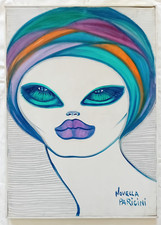 Dipinto ad acrilico su tela Ritratto di donna Novella Parigini dim. 50x70 cm