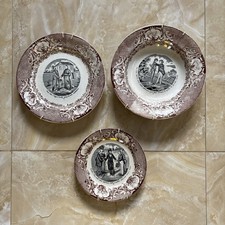 Tre Piatti D’epoca Giro Elettorale Società Italiana Decorazione Marrone