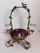 Antico vassoio dipinto a mano vetro alzatina porta dolci candeliere spezie