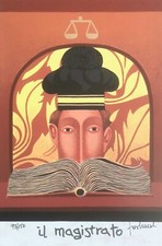 FRANCO FORTUNATO 30x20 serigrafia su cartone "Il magistrato" mestieri tribunale