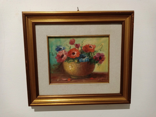 Quadro dipinto vaso con - , fiori
