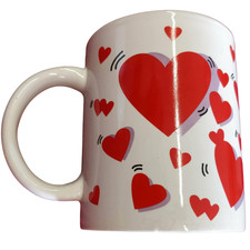 TAZZA DA COLAZIONE PER LATTE CAPPUCCINO IN CERAMICA BIANCA DECORATA CUORI ROSSI