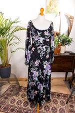 Abito Vintage Anni 70 Hippie Nero Colorato Lungo Maxidress Boho Schlager 36