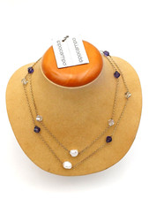 IPPOCAMPO , COLLANA GIOIELLO , CON PIETRE E PERLE D'ACQUA DOLCE