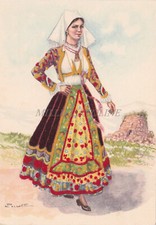 SARDEGNA - Costumi Sardi: Ollolai, Cartolina con Feltro Stoffa