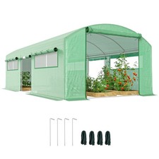 Outsunny Serra a Tunnel con 3 Porte Avvolgibili e 6 Finestrelle 6x3x2 m Verde