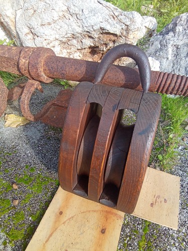 Antico bozzello legno con - bozzello, in
