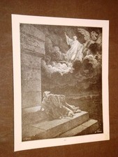 Incisione di Gustave Dorè del 1880 Bibbia Elia in cielo cocchio Bible Engraving