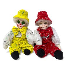 Bambola pagliaccio porcellana vintage gemelli sacco sabbia corpo da collezione giallo rosso