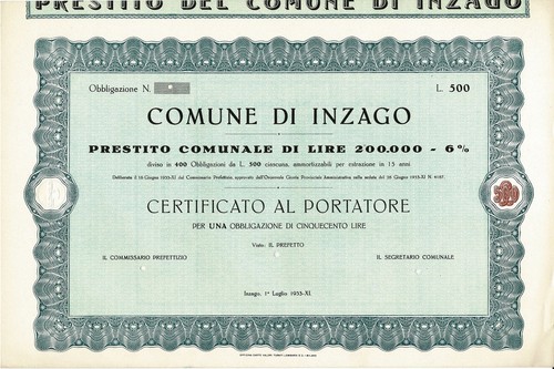 1933 certificato portatore - certificato, al
