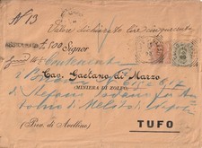 MELITO DI NAPOLI 15.2.1900 ASSICURATA con Umberto I 20c+45c per TUFO (AV)