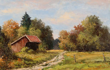 HANS GEHRING ~ Stadel Feldweg Weilheim quadro ad olio dipinto Otto Hellmeier studente