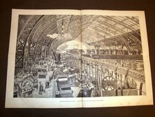 Incisione enorme del 1889 Esposizione universale Parigi Galleria delle macchine