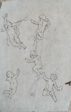 ANTICO DISEGNO CHINA SU CARTA LUCIDA Velina Studio di Putti Angeli Cherubini 800