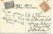 1907 FRANCOBOLLI OLIMPICI GRECIA 2L+3L SU COPERTINA CARTOLINA NAPLEION TO ITALIA