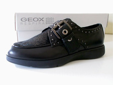 Geox mocassini donna D Arjola Pelle/paillettes/borchie nero con fibbia 36.5 €130