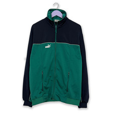 Felpa Puma Vintage verde e blu scuro con zip anni 2000 - Taglia XL uomo