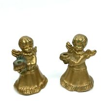 STATUA PUTTO ANGELO CHERUBINO CUPIDO COPPIA IN OTTONE DORATO VINTAGE FIGURINA  