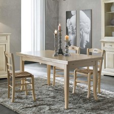 TAVOLO GOCCIA ALLUNGABILE IN LEGNO SHABBY CHIC AVORIO ANTICATO CON 4 SEDIE MIKY 