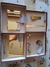 Set Da Scrivania Vintage In Ottone Placato Oro 24 Kt E Argento