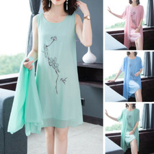 2 Pz Abito Ricamato In Chiffon