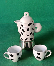 SET CAFFETTIERA MOKA 2/3 TAZZE ACCIAIO INOX E PORCELLANA + 2 TAZZINE. CY74