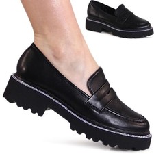 Scarpe Da Donna Plateau Halbschuhe Glitzer Slipper Chunky Loafer Slip On