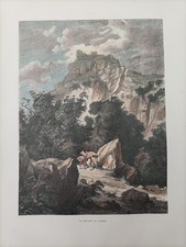 1880 Antica Xilografia Acquerellata Reggio Emilia Canossa 