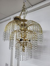 Lampadario con Cristalli Swarovski in ottone dorato - Anni 80