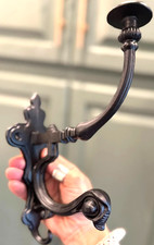 grande ACCAPPATOIO VINTAGE NERO GHISA METALLO VITTORIANO DA PARETE DOPPIO GANCIO 9,25"