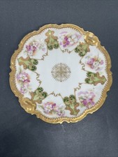 Coronet France Limoges rosa floreale oro pesante piatto dorato 7” bordo smerlato