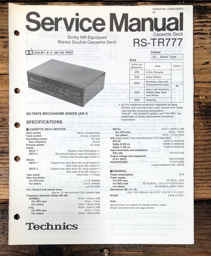 Technics tr777 manuale di - technics, rs-tr777