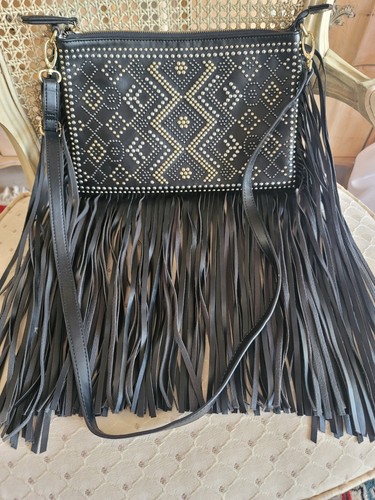 Borsa cowgirl chic frange - frange, nera
