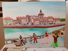 Quadro Naif pescatori al fiume. 30x40. Senza cornice e vetro. 